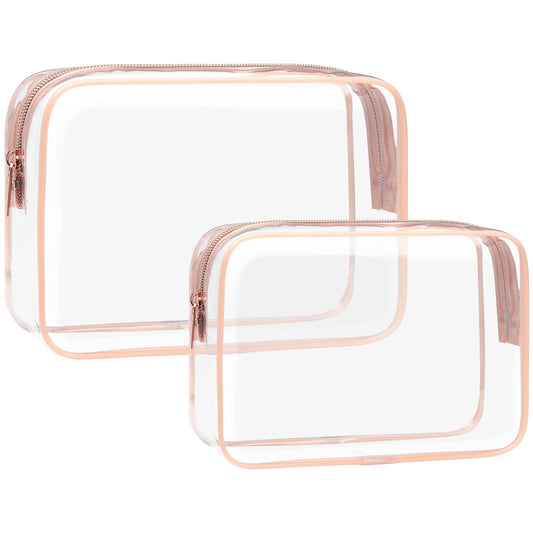 F-color TSA Approved Toiletry Bag - 2 Pack Clear Travel Bags for Toiletries, Clear Makeup Bags Quart Size Travel Bag, Carry on Airport Airline Compliant Bag, Rose Gold(for age 12 or above)