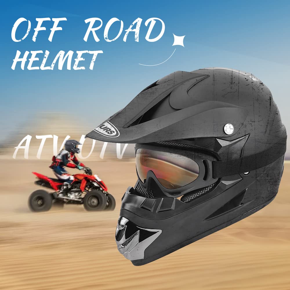 OUMURS Adult Dirt Bike Helmet with Goggles Gloves & Mask Adjustable Sun Visor DOT/FMVSS-218 Motorcycle Adults ATV Helmet Off-Road Motocross Downhill Moped MX BMX for Unisex-Adult-New Black, M