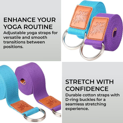 H&S Yoga Straps for Pilates & Gym Workouts - 1.85 and 2.45m Adjustable Strap for Yoga Stretching & Exercise - Extra Long Cotton Belts for Gymnastics Equipment for Home