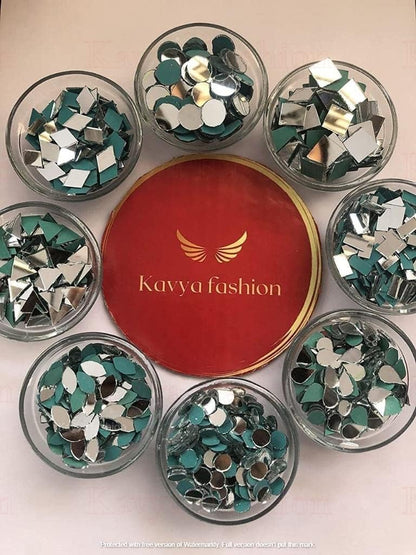 Kavya Fashion 8 Shape Mirror kit for Jewellery Making,Other Craft Work Like Project & lippan Art, mud Work Decoration (Total-800 Pieces, 100 Piece of Each Shape) Free Fabric Glue (Combo of 8)
