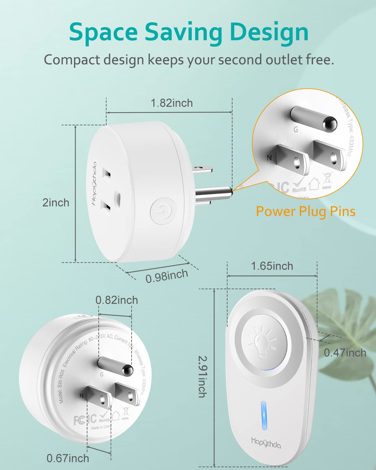 HAPYTHDA Remote Control Outlet,15A/1500W, 500 Feet RF Range Remote Light Switches Kit, No Wiring Needed Wireless Remote Outlet for Light, Small Electrical Appliance, with Anti-Surge 4000V
