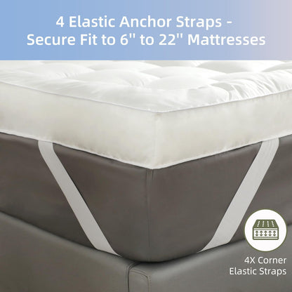 Extra Thick Fitted Mattress Topper - Queen Size | Soft & Cooling Pillow Top Mattress Pad & Protector | Bed Topper for Back Pain, Straps Stretch 6" to 22" Deep