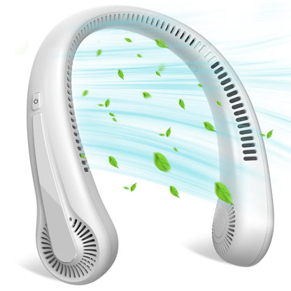 Portable Neck Fan, Neck Cooling Fan, 5000mAh Rechargeable Personal Hanging Neck Fan, Outdoor Sport Travel Summer Gifts for Women Men, Adjustable Hands Free Fan, Low Noise Bladeless Fans (White)