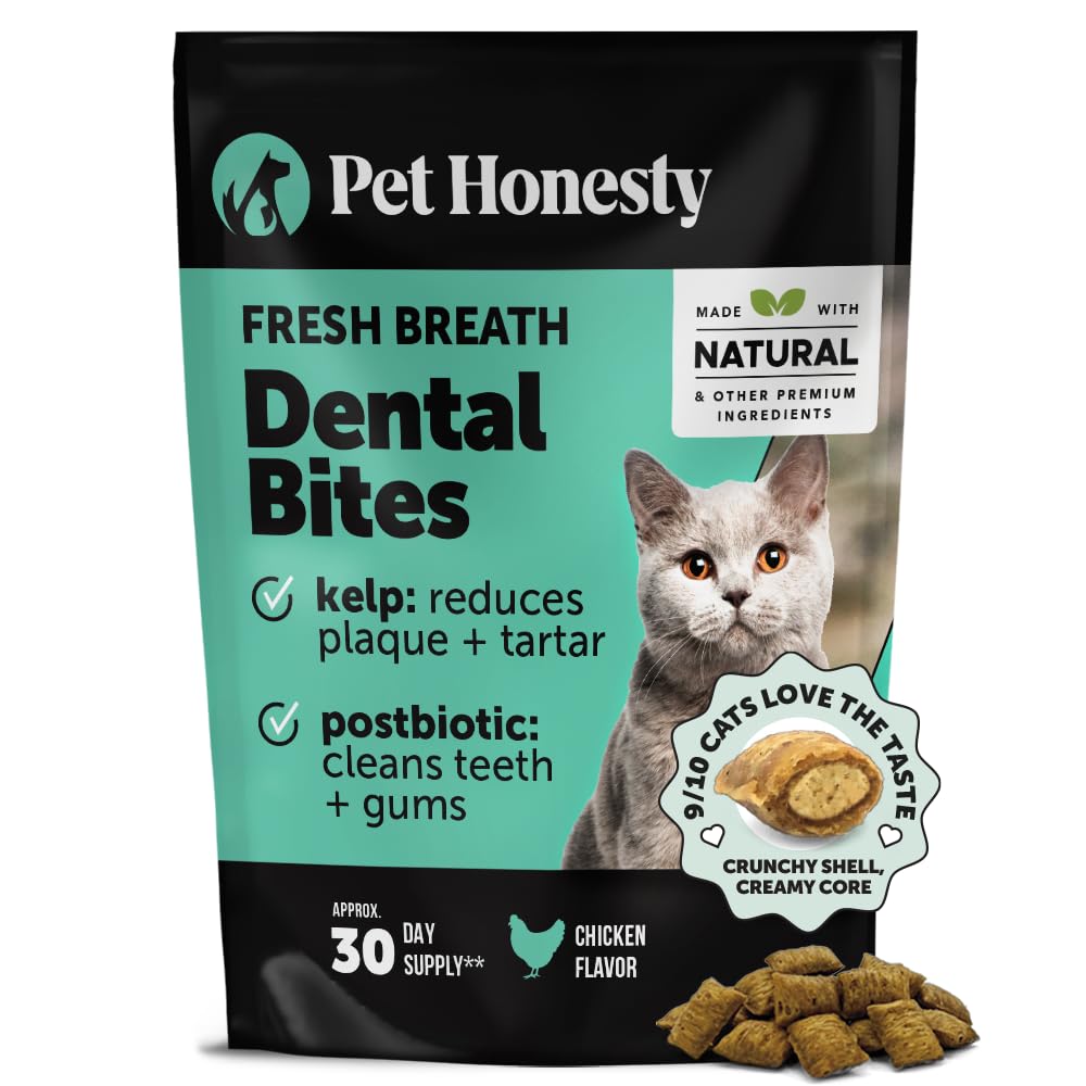 Fresh Dental Bites for Cats - Crunchy & Creamy Cat Dental Treats for Fresh Breath, Plaque + Tartar Control, Cleans Teeth + Gums, Daily Cat Oral Care (30 Day Supply)