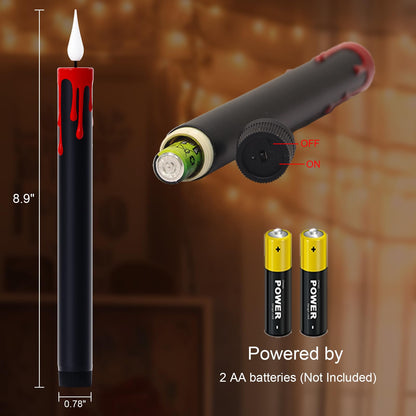 GenSwin Halloween Black Taper Flameless Candles Battery Operated with Remote Timer, 4 Pcs Drip Wax Flameless LED Candle Sticks with 3D Flickering Flame for Window Fireplace Decor (0.78 x 8.9 inches)