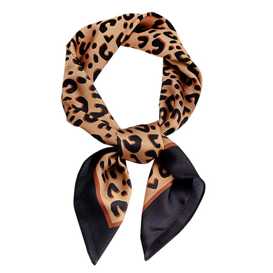 GERINLY Animal Print Scarfs for Women Leopard Neck Scarf Satin Head Scarves for Ponytail Brown Silk Purse Charm(Leopard)