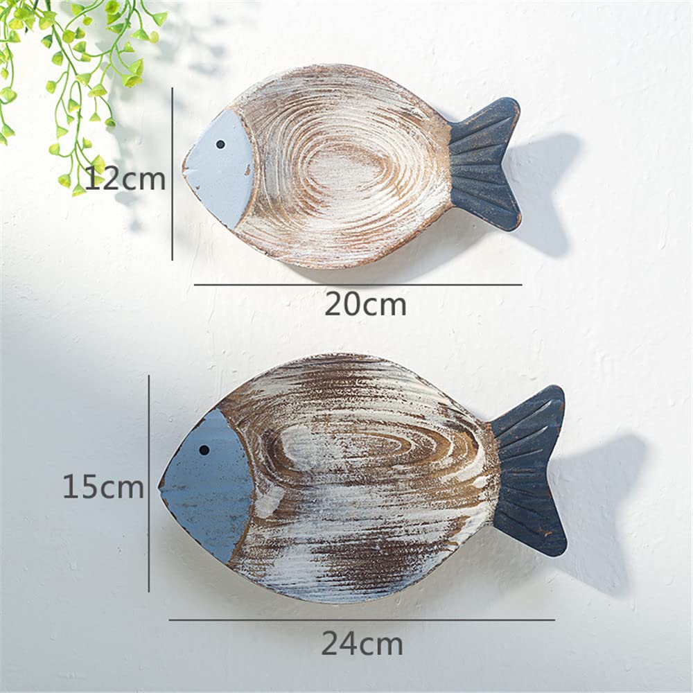 OECECR 2Pcs Wood Fish Nautical Beach Wall Decor, Wooden Hanging Coastal Wall Art Decor for Home, Lake House, Ocean Bathroom Decor - Blue