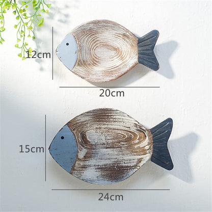 OECECR 2Pcs Wood Fish Nautical Beach Wall Decor, Wooden Hanging Coastal Wall Art Decor for Home, Lake House, Ocean Bathroom Decor - Blue