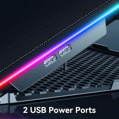 Gaming Laptop Cooler with 13 Ultra Quiet Fans, LCD Screen and Multi Color RGB - 10 Lighting Modes, 9 Adjustable Heights, Dual USB Ports, Built in Phone Holder for 15 to 21 Inch Laptops on Desk or Lap