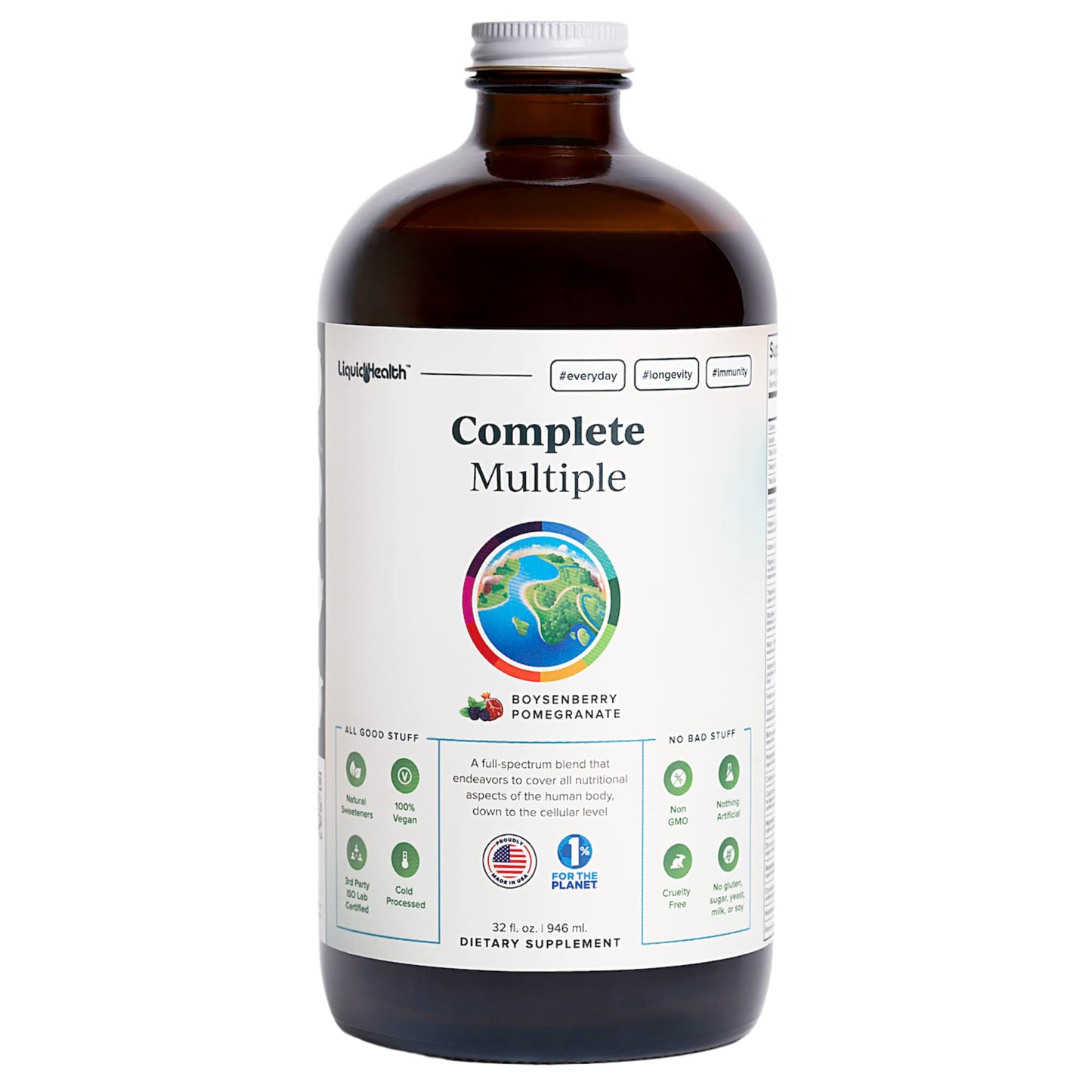 LIQUIDHEALTH Complete Multiple Adult Liquid Multivitamin - Essential Vitamins, Minerals & Nutrients, Immune Support, Gut Health, Energy, Detox - Made in USA, Vegan, Non-GMO, Sugar-Free (32 oz)