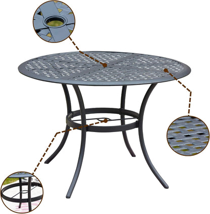 LOKATSE HOME 42.1" Outdoor Patio Round Dining Table with Umbrella Hole, Steel Frame for Backyard Lawn Balcony Deck