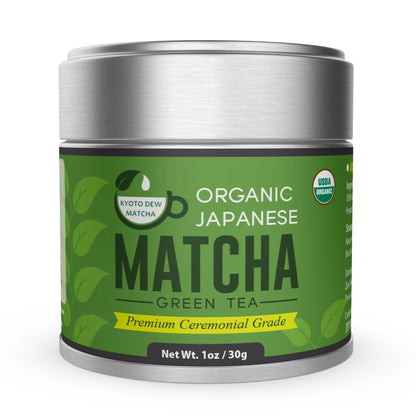Kyoto Dew Matcha – Organic Premium Ceremonial Grade Japanese Matcha Green Tea Powder – No Fillers, Zero Sugar – USDA & JAS Certified, 30g (1oz) Tin