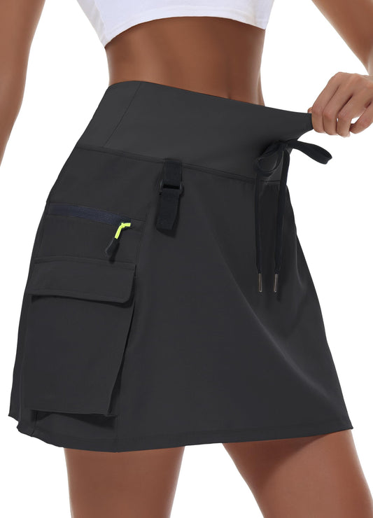 MIVEI Women's Hiking Cargo Skort Skirt High Waisted Golf Dressy Casual with Zipper Pockets Workout Sport Quick Dry Skirts Black