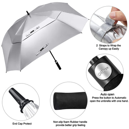 G4Free Extra Large Golf Umbrella Sun Protection Double Canopy Vented Windproof UV Square Automatic Open 68 Inch Oversize Stick Umbrella for Men Women