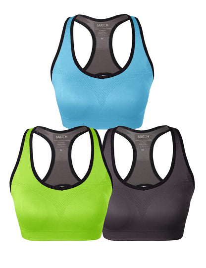 Match Racerback Sports Bras for Women – Padded Seamless Strappy Workout Tops for Yoga Gym Runing Fitness Sports Bras (1 Pack of 3(Green-Gray-Blue), X-Large)