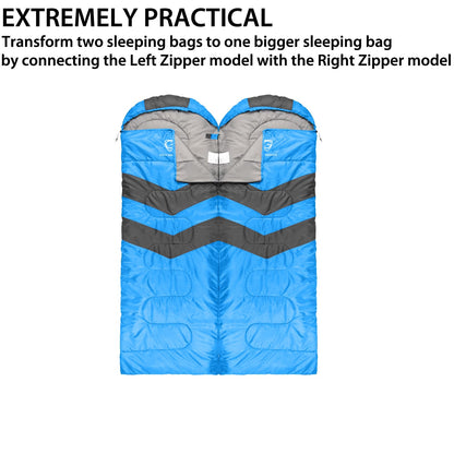 Gold Armour Sleeping Bags for Adults Kids Boys Girls Backpacking Hiking Camping, Cold Warm Weather 4 Seasons, Indoor Outdoor Use, Lightweight & Waterproof, Right Zipper (Blue/Gray)