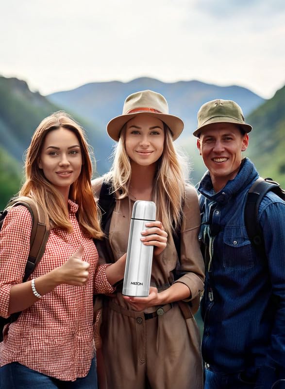 Milton Thermosteel Flip Lid 1000, Double Walled Vacuum Insulated Thermos 1000 ml | 34 oz | 1 Ltr | 24 Hours Hot and Cold Water Bottle with Cover, Stainless Steel, BPA Free,Leak Proof | Silver