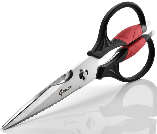 Kitchen Scissors - Heavy Duty Utility Come Apart Kitchen Shears for Chicken, Meat, Food, Vegetables - 9.25 Inch Long Black & Red