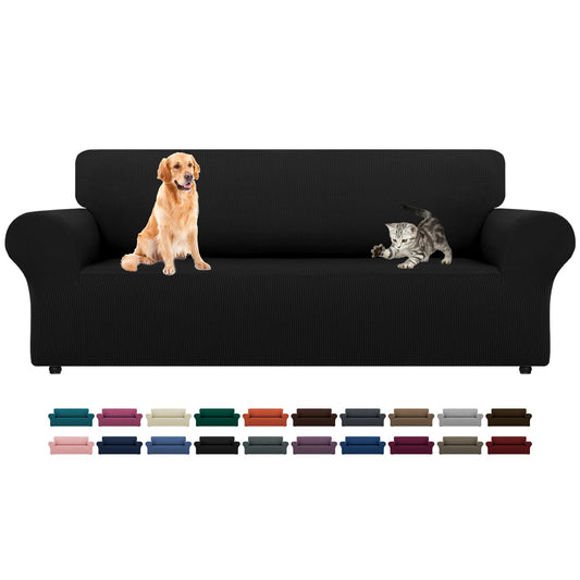 LURKA Stretch Sofa Slipcovers Couch Covers for 3 Cushion Couch Sofa Pet Friendly Non Slip Sofa Cover Washable Furniture Protector with Elastic Bottom (Large, Black)