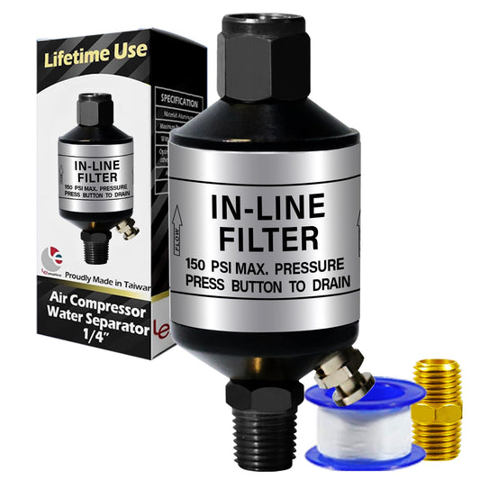 LE LEMATEC Air Compressor Water Separator, Compressed Air Dryer with Drain Valve, Inline Moisture Filter for HVLP Spray Paint Gun, Sand Blaster, Plasma Cutter & Other Air Tools (AI303-C1)