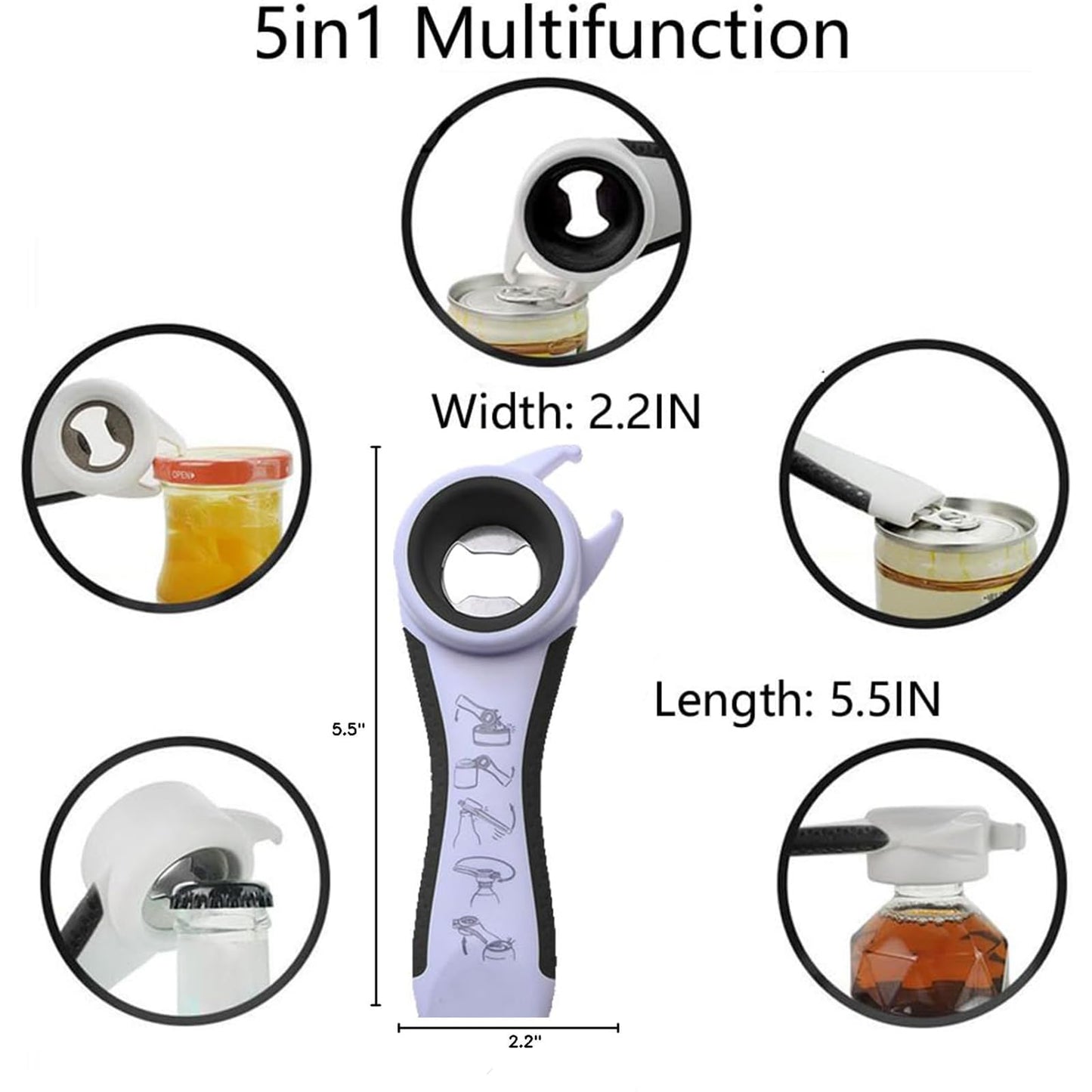 OYSIR 5 in 1 Lids off Jar Opener, Bottle Opener, Ideal For Women, Kids, Seniors - for Multipurpose Kitchen Tool, Easy open. White