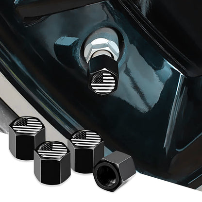 Ajxn 4 PCS B&W American Flag Car Wheel Tire Valve Stem Caps Airtight Dust Proof Covers Universal Tire Air Valve Caps for Cars, Trucks, Bicycles (Black)