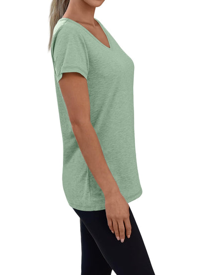 3 Pack V Neck T Shirts for Women Short Sleeve Tshirts Summer Casual Tops Loose Fit Basic Tees GreenRedBlack XL