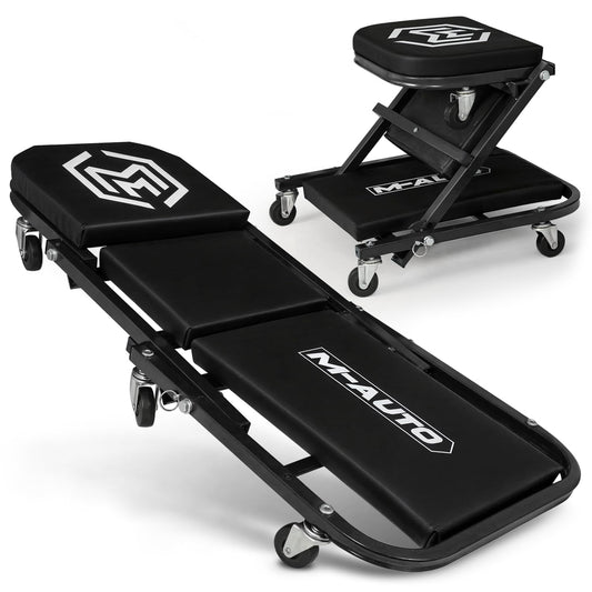 M-AUTO Foldable Z Creeper 2-in-1 Rolling Folding Car Creeper & Seat, 36" Adjustable Roller Garage Chair Lay Down or Sit, 330LBS Capacity Under Car Roller Creeper with 6 Swivel Casters, Black