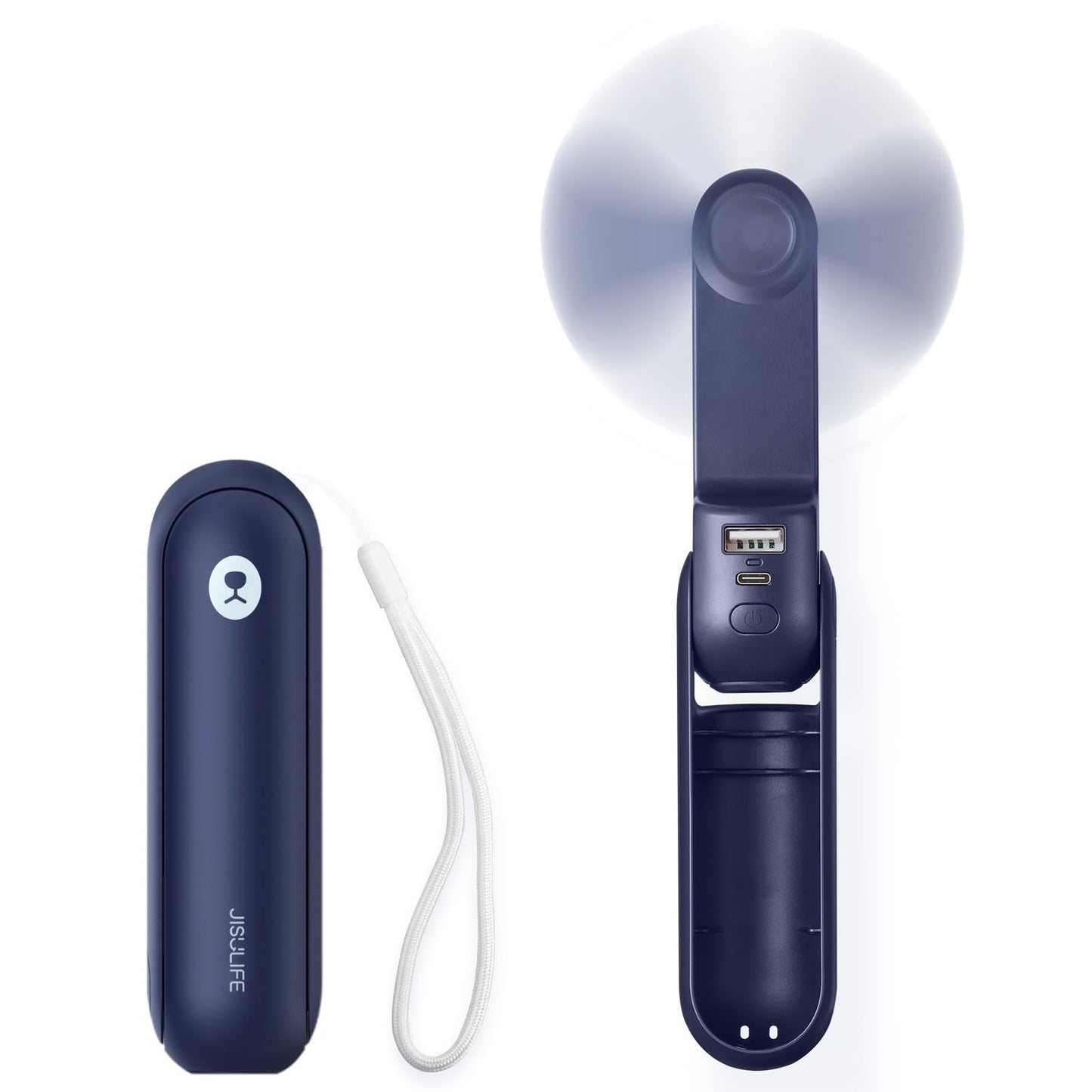 JISULIFE Portable Handheld Fan, Mini 3 In 1 with Rechargeable Battery, Personal Pocket Fan for Travel, Outdoor, USB Power Bank, Flashlight, Essential Ideal Gifts for Summer/Concert/Vacation - Blue