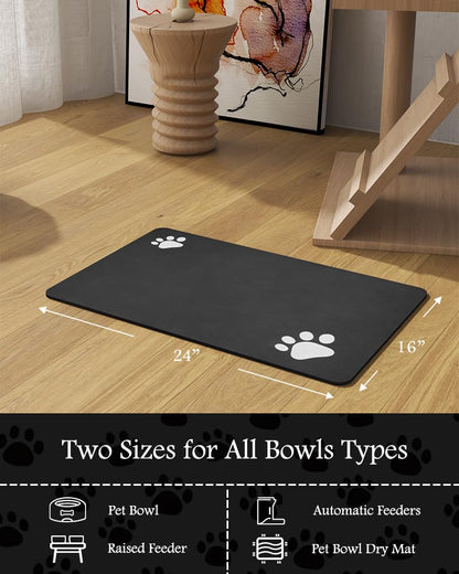 Pet Feeding Mat-Absorbent Dog Mat for Food and Water Bowl-No Stains Quick Dry Water Dispenser Mat-Dog Accessories Pet Supplies-Bowl for Messy Drinkers（Black,16"x24"