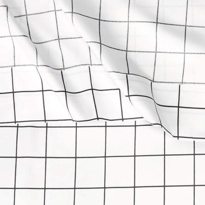 Amazon Basics Soft Microfiber 4-Piece Bed Sheet Set with Elastic Side Pockets, Full, Black Grid, Geometric