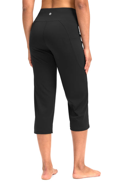 G Gradual Capri Pants for Women High Waist Workout Yoga Pants with Pockets Tummy Control Leggings Crop Straight Pants(Black,XXL)