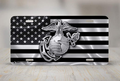 Marine Corps License Plate, USMC License Plate, Marine License Plate, USMC License Plates for Front of Car, USMC Black Flag License Plate, USMC Plate, Made in USA by Airstrike (Made of Metal)-774