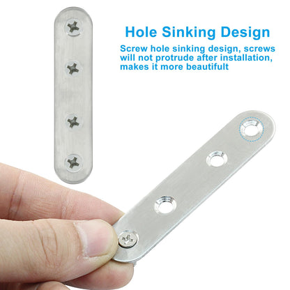 Rierdge 16 Pack 3 Inch Stainless Steel Flat Plate Straight Bracket Flat Metal Brace Bracket, 80mm Metal Brackets Mending Repair Plate Brace with Screws for Wood Straight Brace