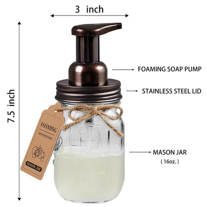 Amolliar Mason Jar Bathroom Accessories Set 4 Pack - Foaming Soap Dispenser&2 Qtip Holders&Toothbrush Holder-Rustic Farmhouse Decor Bathroom Organizer Apothecary Jar Country Countertop (Bronze)