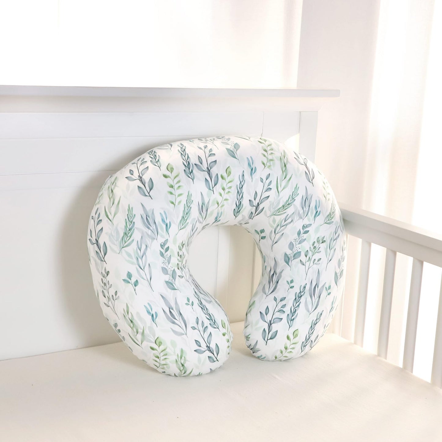 Nursing Pillow Cover Stretchy Removable Cover for Breastfeeding Pillows, Ultra Soft Comfortable Slipcover for Baby Girl and Boy, Green Leaf