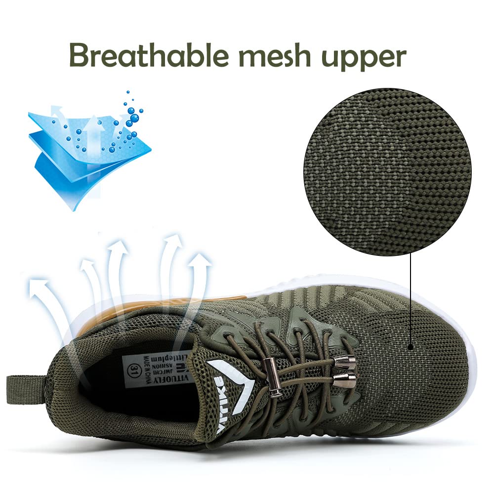 JMFCHI Boys Girls Kids' Sneakers Knitted Mesh Sports Shoes Breathable Lightweight Running Shoes for Kids Fashion Athletic Casual Shoes Olive Green