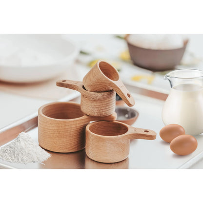 10 Piece Measuring Cups and Measuring Spoons Set, Handcrafted Wood Measuring Cups with Tablespoon Teaspoon Measuring spoons for Dry Ingredients, Natural Wooden Measuring Set for Cooking Baking