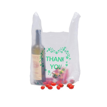 LazyMe Thank You T Shirt Bags White Plastic Grocery Bags with Handles,Standard Supermarket Size, 12 x 20 inch (50 pcs)