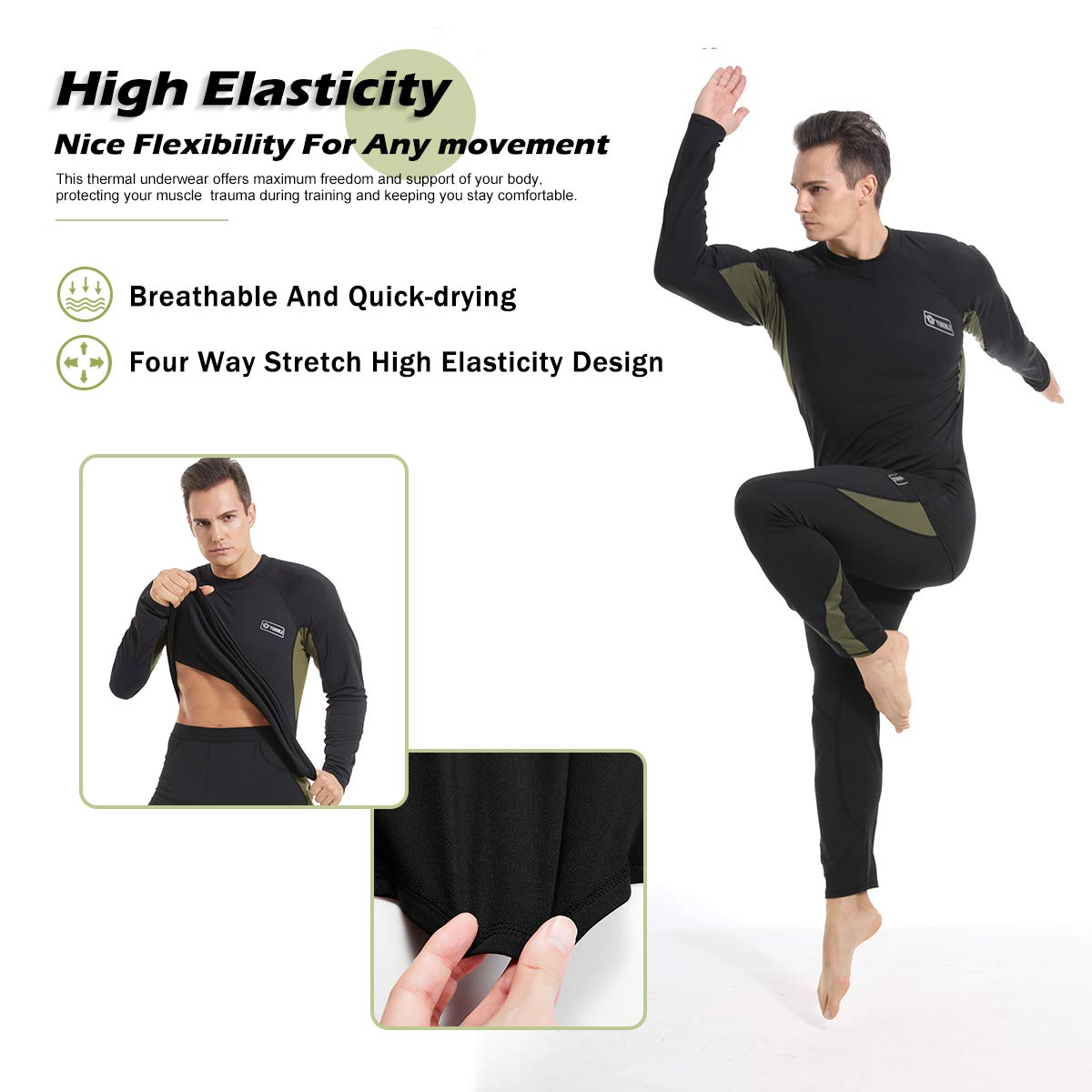 Men’s Thermal Underwear Set, Cold Weather Fleece Lined Sport Long Johns Base Layer Quick Drying Thermo for Hunting Skiing-M