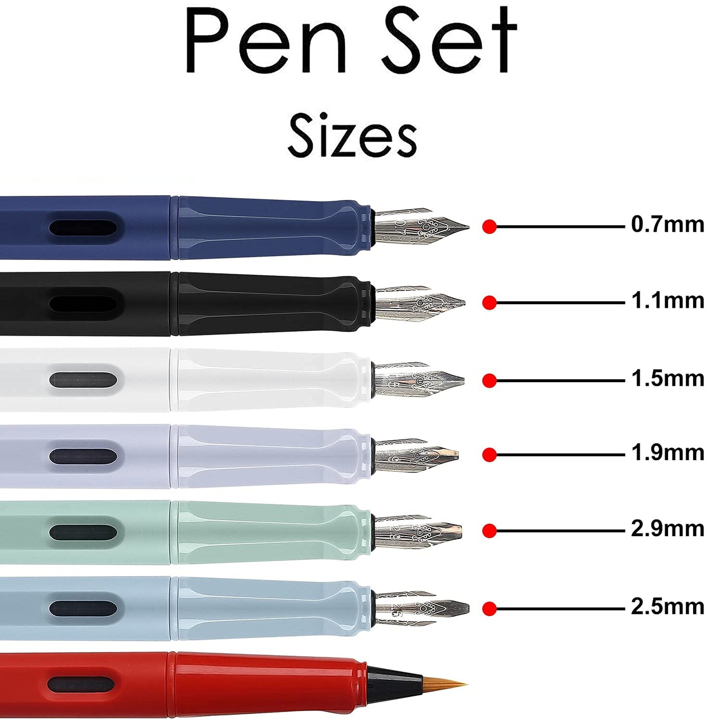 GC QUILL Calligraphy Fountain Pen Set- 7 with Different Nibs and 40 Ink Cartridges for Beginners- MU-09