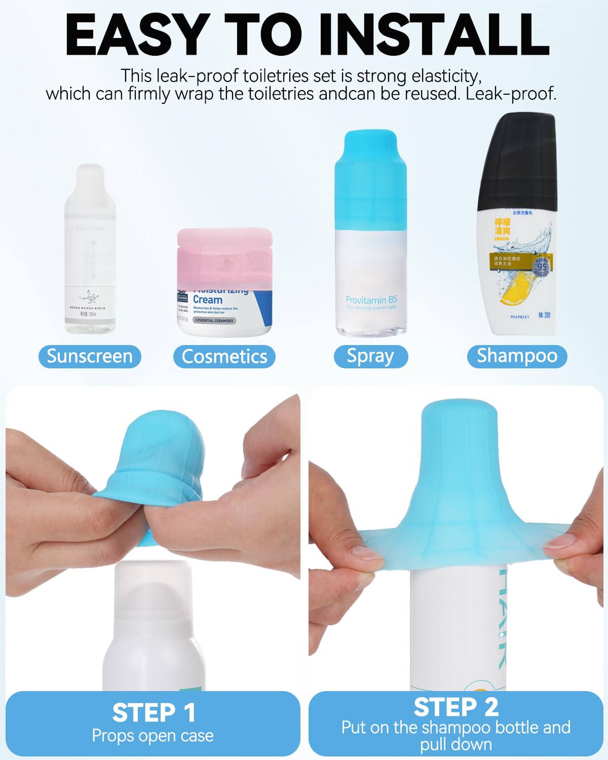 16 Pack Silicone Bottle Cover,Travel Essential for Women Men,Cruise Ship Essentials 2025,Beach Vacation Essentials,Travel Size Toiletries,Airplane Travels Accessories Elastic Sleeves for Leak Proofing