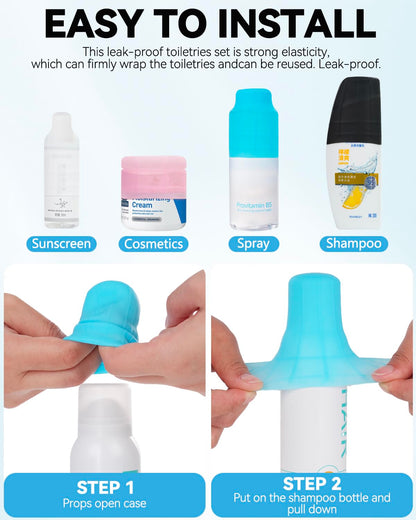 16 Pack Silicone Bottle Cover,Travel Essential for Women Men,Cruise Ship Essentials 2025,Beach Vacation Essentials,Travel Size Toiletries,Airplane Travels Accessories Elastic Sleeves for Leak Proofing