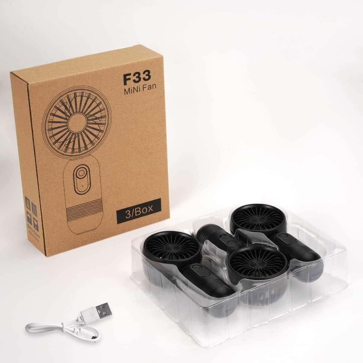 Mini Portable Fan 3 Pack, Cute Handheld Battery Operated Lightweight Small Personal Fans with 3 Speeds and USB Rechargeable Eyelash Fan for Stylish Girl Kids Women Men Office Outdoor Travel Camping