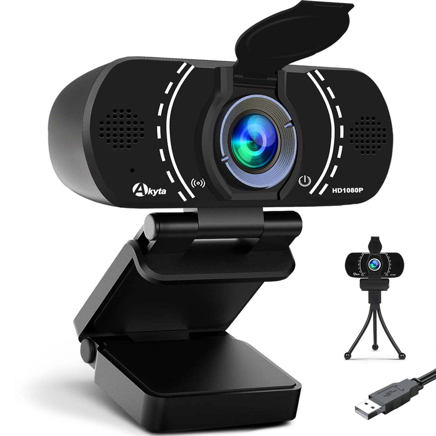 Akyta Webcam, 1080p Webcam for pc,with Noise-Canceling Microphone/Privacy Cover,Wide Angle 110°, Plug and Play USB Web Camera for Desktop Computer PC Laptop Mac Video Calling/Streaming/Zoom Conference