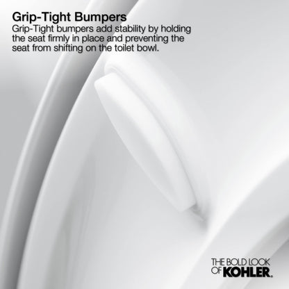KOHLER K-4636-95 Cachet Elongated, Grip Tight Bumpers, Quiet-Close Release Hinges, Quick-Attached Hardware, No Slam Toilet Seat, Ice Grey