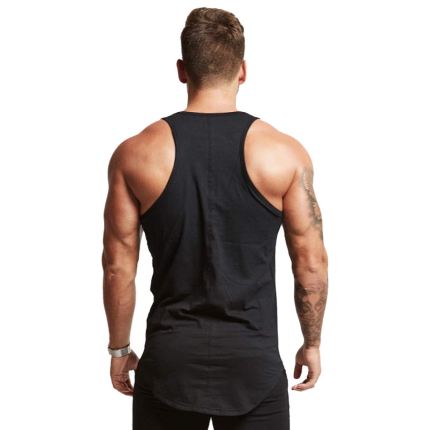 Mens Workout Stringer Tank Tops Fitness Performance Muscle Sleeveless Shirts Gym Training Bodybuilding Vest(BK 2XL)