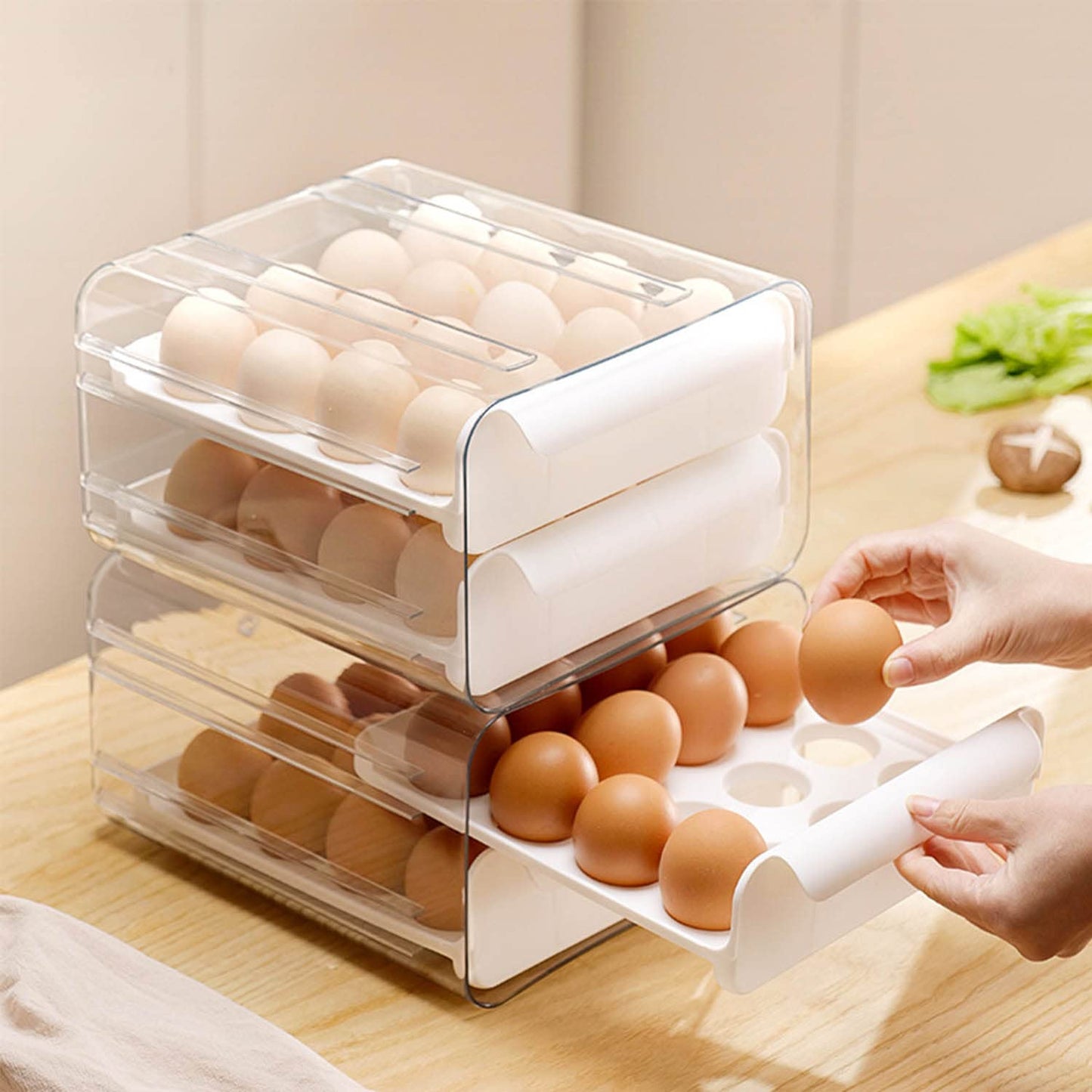 Large Capacity Egg Holder for Refrigerator, Egg Storage Container Organizer Bins, Stackable Clear Plastic Storage Egg Organizer with Handles, Household Egg Holder for Fridge(2 Layer)