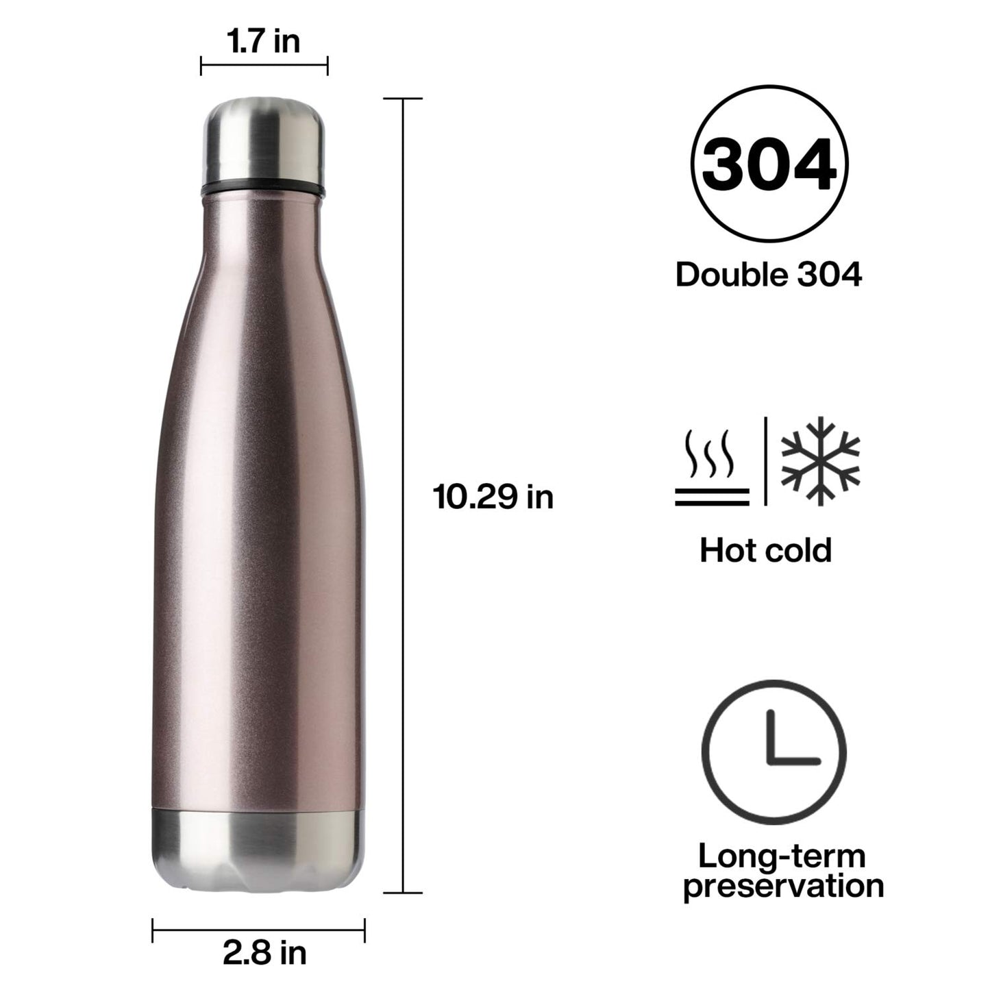 MEWAY 17oz Sport Water Bottle 4 Pack Vacuum Insulated Stainless Steel Leak-Proof Double Wall Cola Shape Water Bottle,Keep Drinks Hot & Cold(Rose Gold,4 Pack)