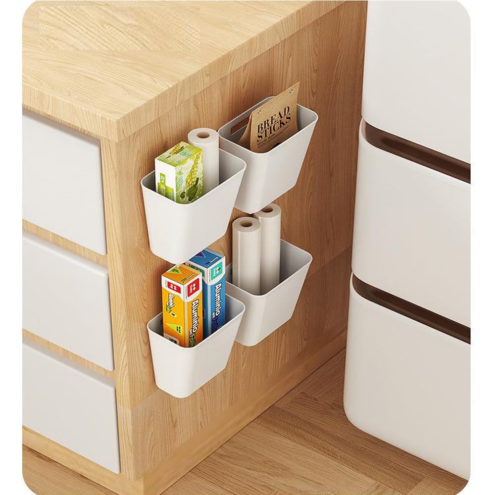Nmgkokew 4 Piece Kitchen Cabinet Door Storage Box,Self Adhesive Wall Mounted Storage Box,Wardrobe/Bathroom/Refrigerator Small Items Organizer